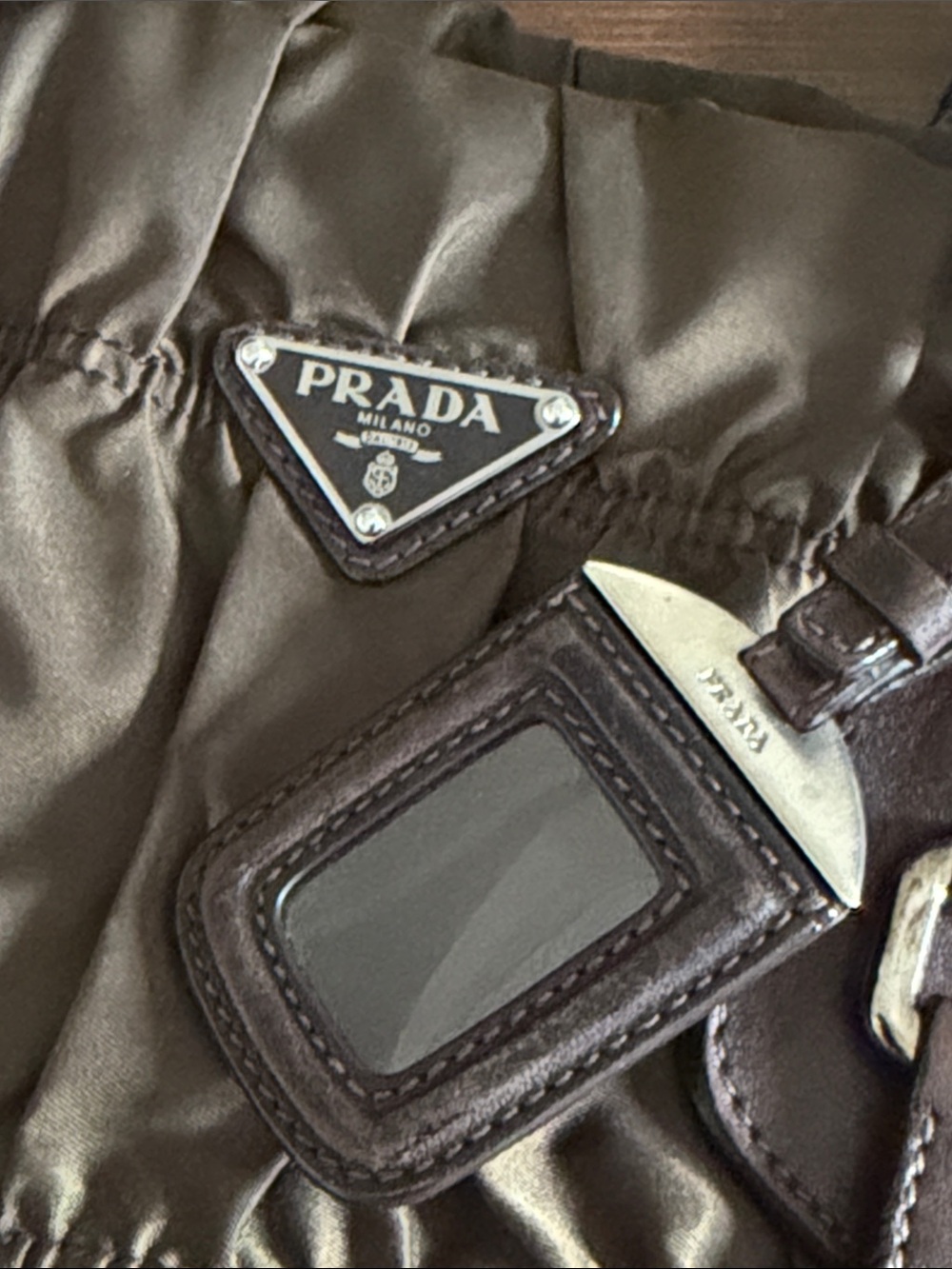 Prada Brown Tessuto Nylon Guafre Tote with Brown Leather Handles - Picture 2 of 5